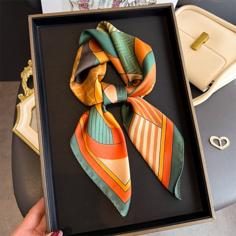 Ascot Neck Scarf - 2026 yeni geometri baskı ipek kare