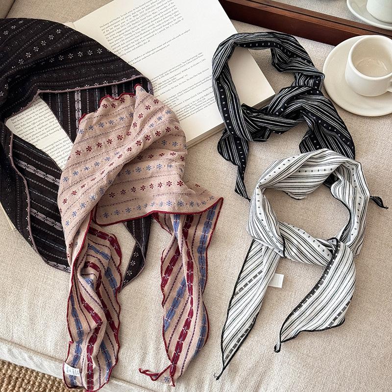 Bandana Cotton - Pamuklu Keten Üçgen Eşarp Kaju Çiçek